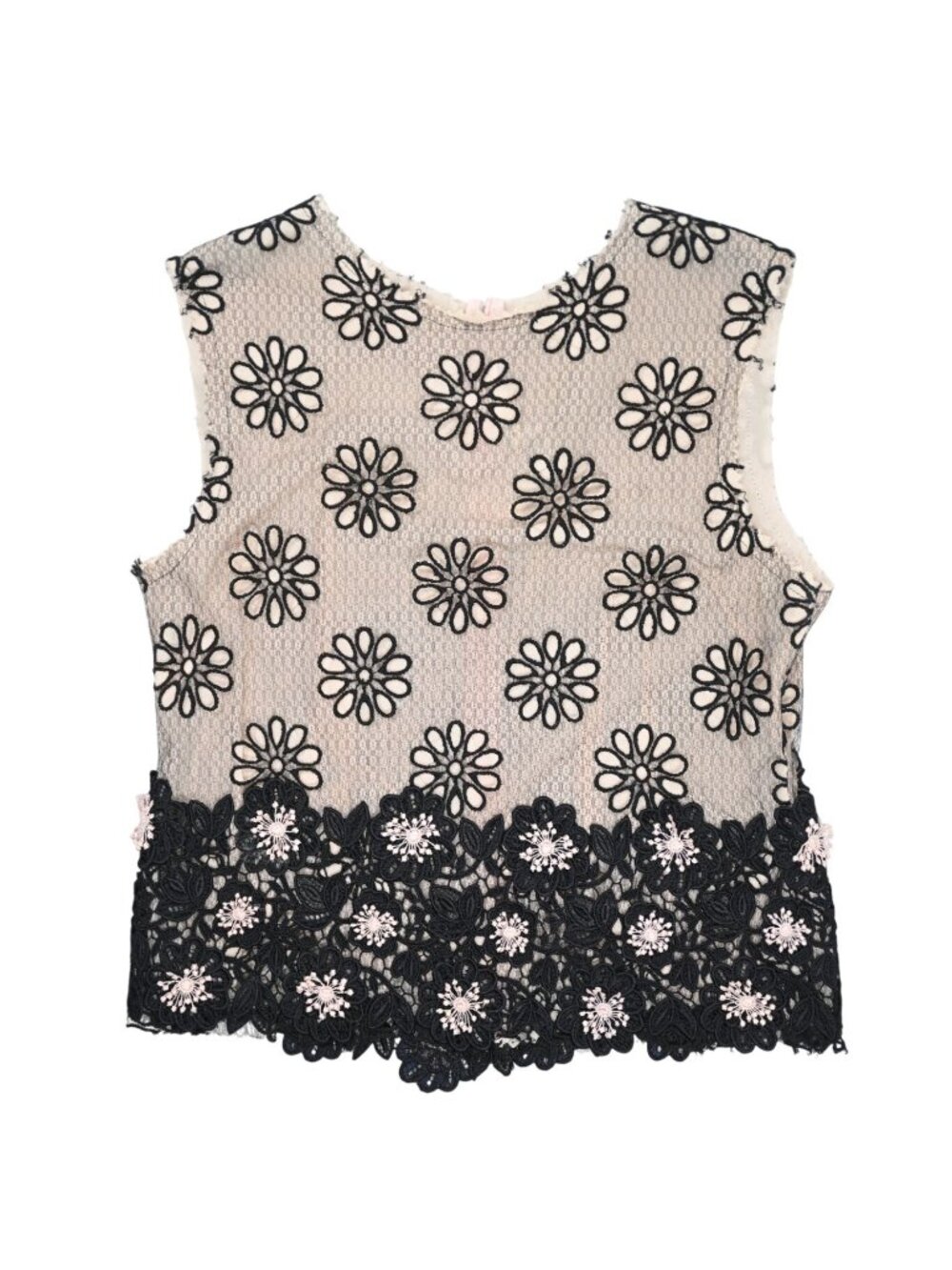 Rodarte Floral Sleeveless Top in White Black
